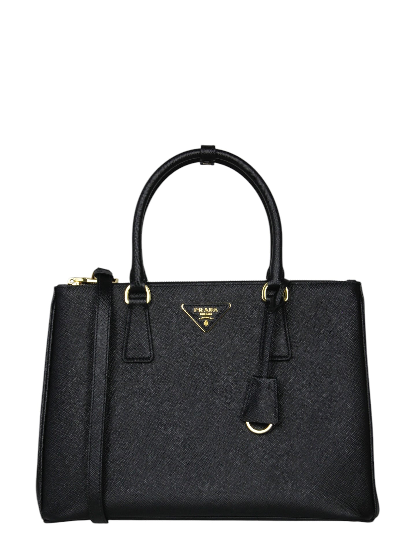 Prada Handbag Saffinao Galleria Tote Leather Black Large Satchel Bag