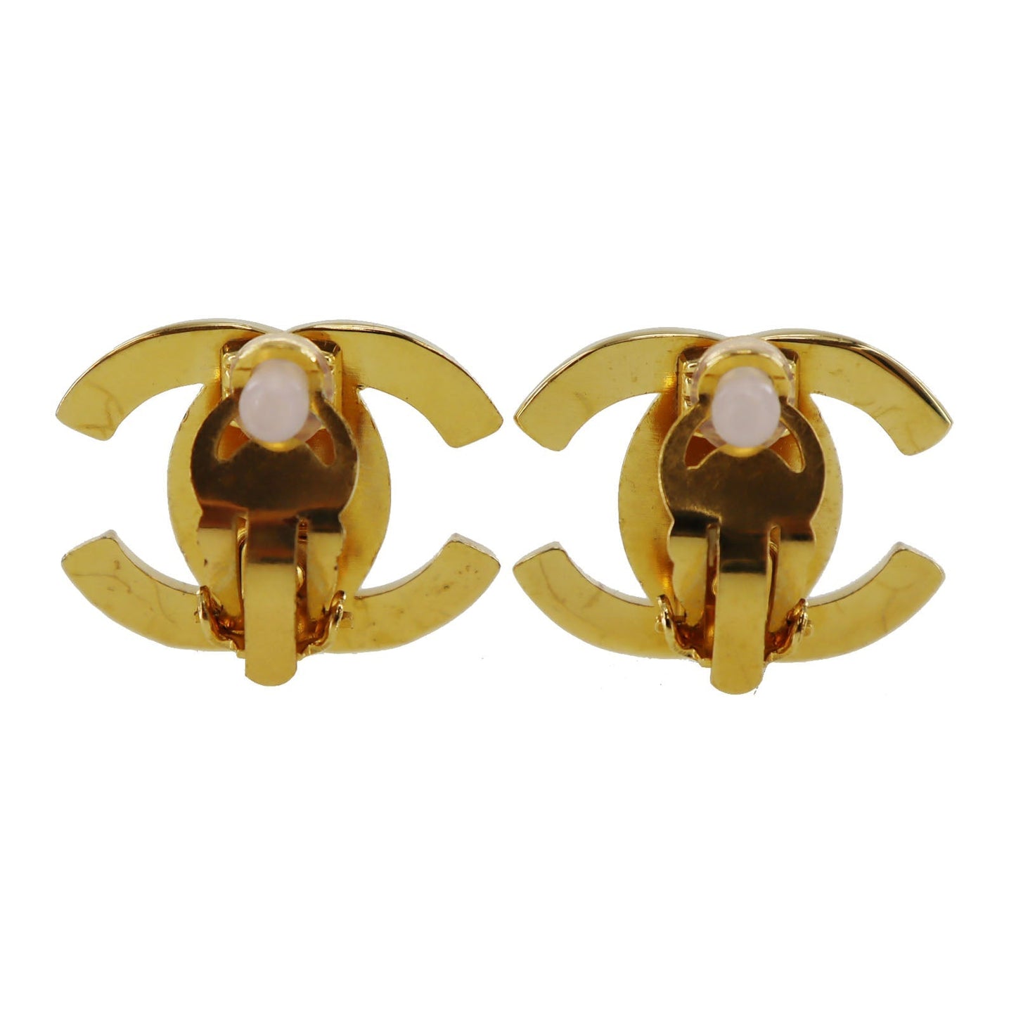 CHANEL CC Logos Earrings Gold Clip-On 95A #AH1