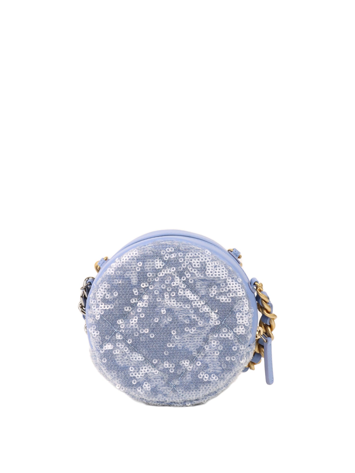 Chanel 19 Round Blue Sequinned Clutch With Chain