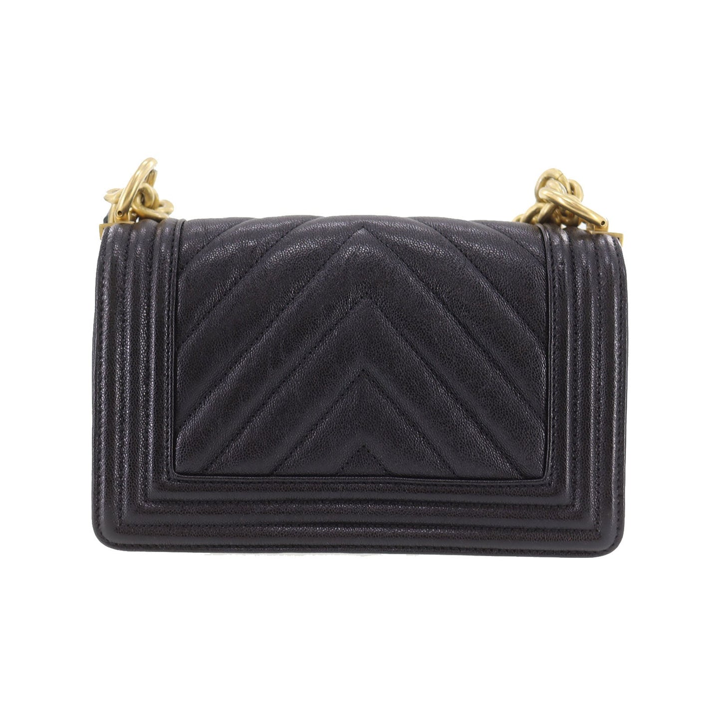 CHANEL BOY CHANEL V stitch Shoulder Bag Black Caviar Skin Leather #DA393