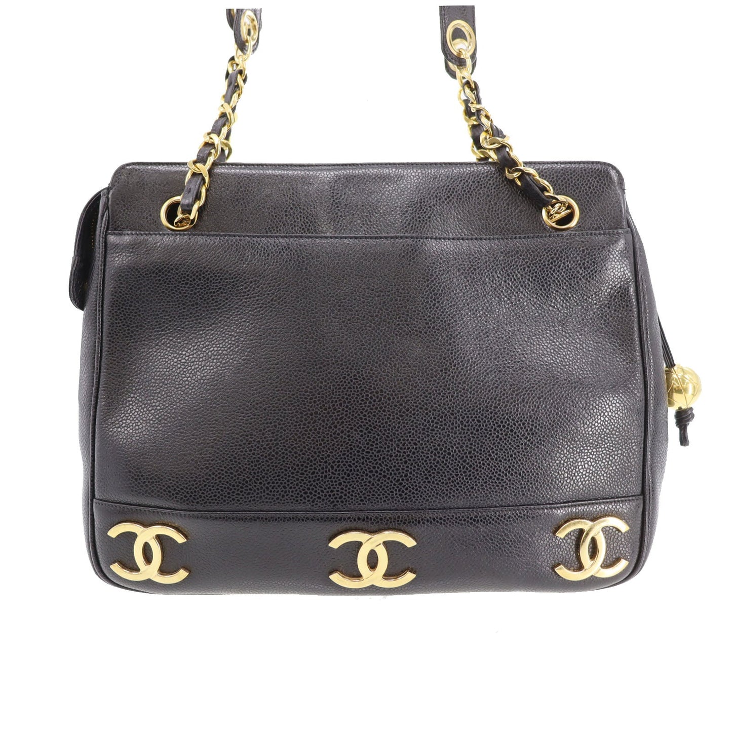 CHANEL CC Shoulder Bag Black Caviar Skin Leather #CG492