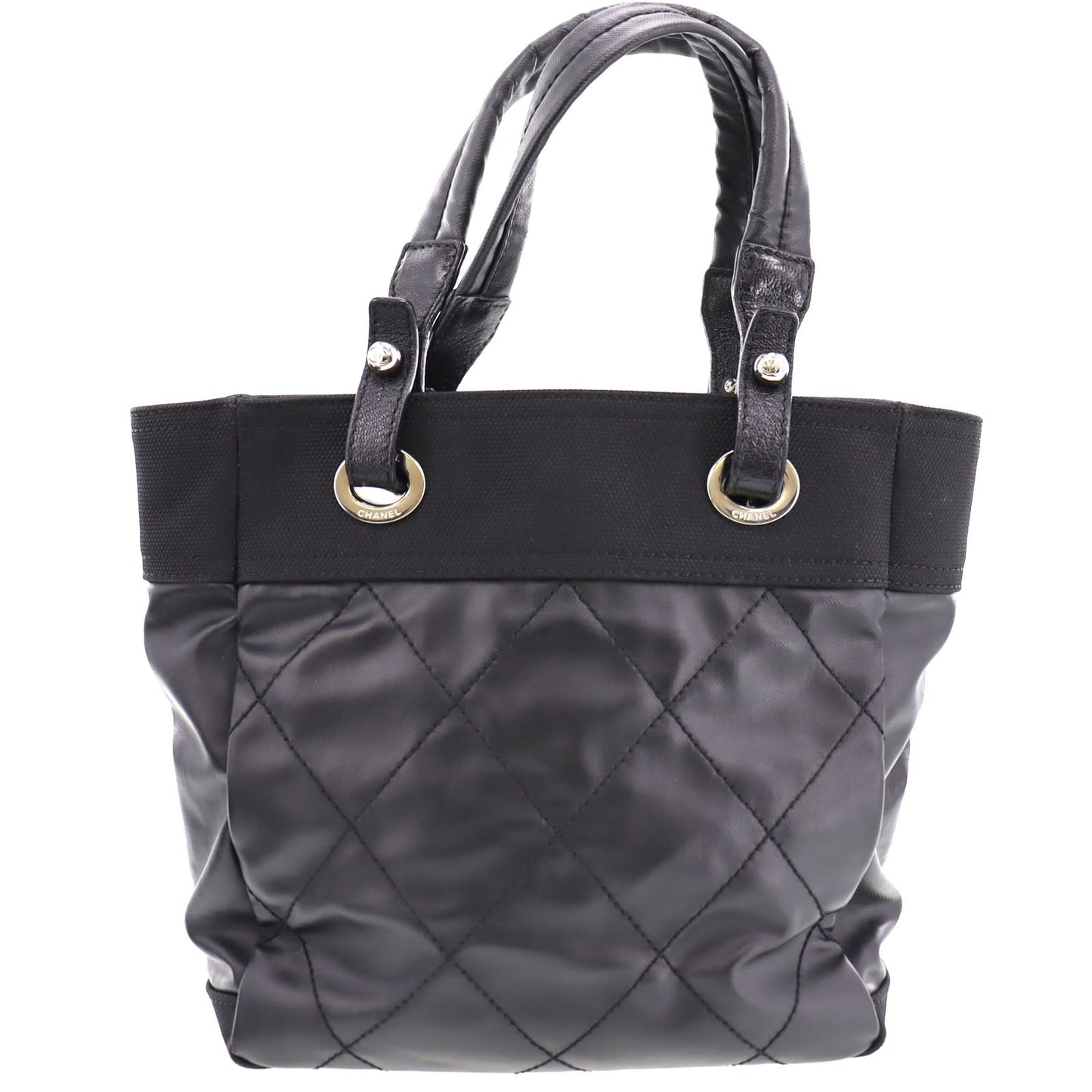 CHANEL Paris Biarritz Handbag Black Leather Italy #BO252