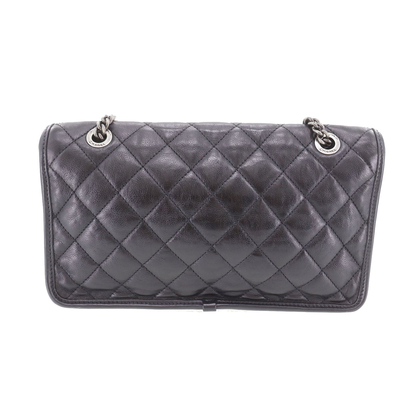 CHANEL Matelasse Frap French Riviera Shoulder Bag Black Leather #CY690
