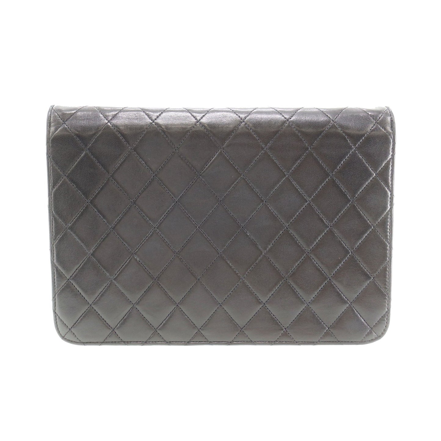 CHANEL Matelasse Shoulder Bag Black Lambskin Leather #CN886