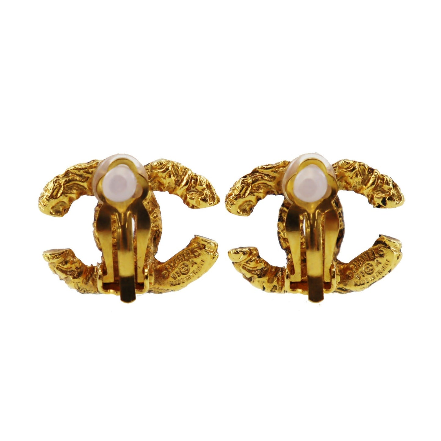 CHANEL CC Logos Earrings Gold Clip-On 93A #AG768