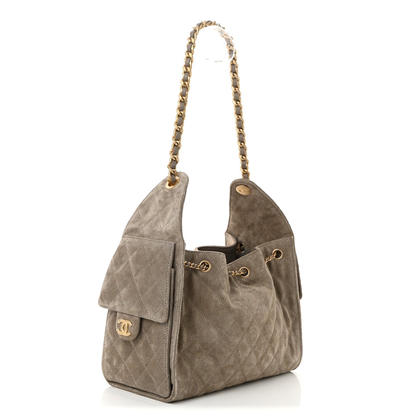 Chanel Suede Quilted Small 25 Handbag Dark Grey
