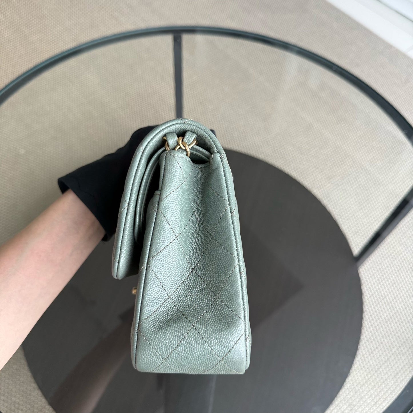 Chanel Classic Flap Medium - Caviar 25CM Quilted Light Green Gold Hardware Series 25