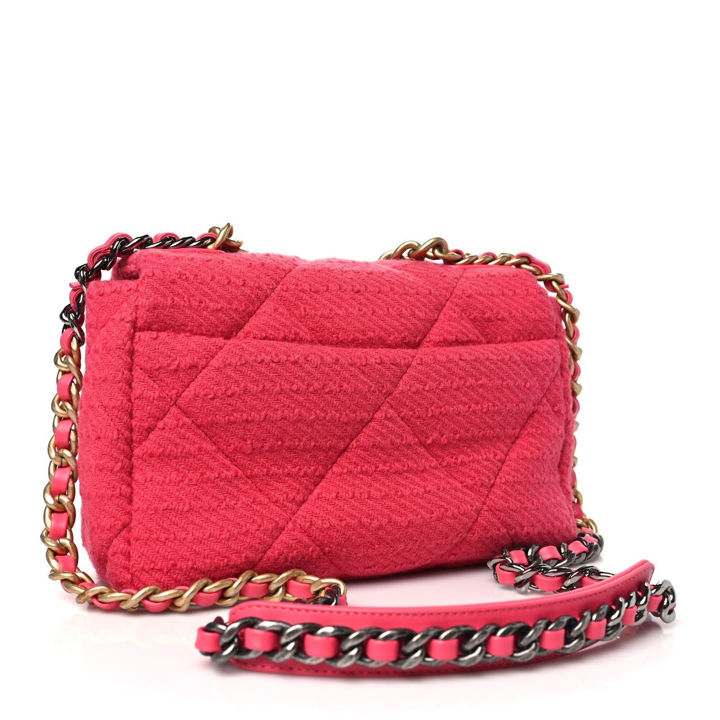 Chanel Tweed Quilted Medium 19 Flap Raspberry Bag