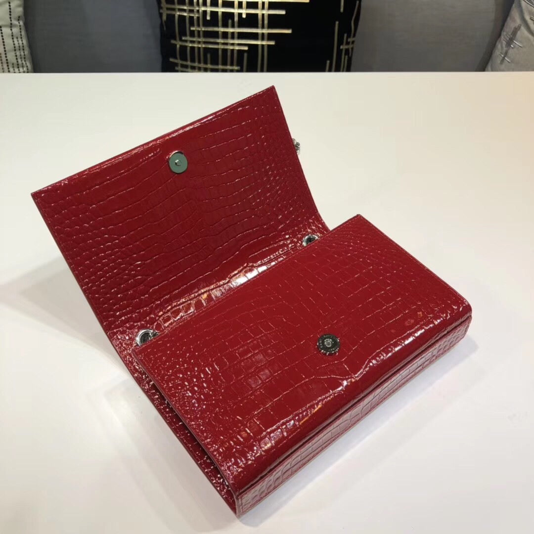 YSL Saint Laurent Kate Tassel Embossed Burgundy 7.8in Small Chain Handbag
