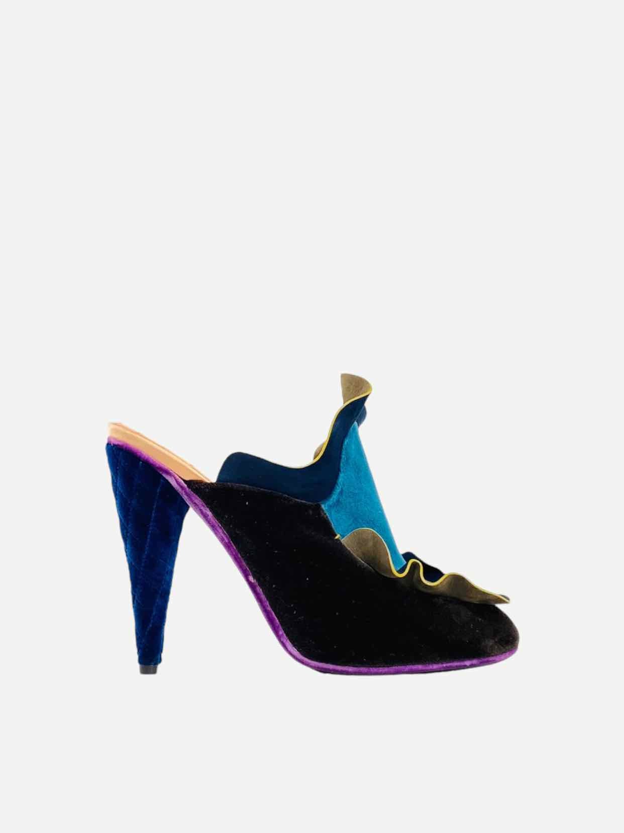 Fendi Ruffled Leather Satin Multicolor Shoes