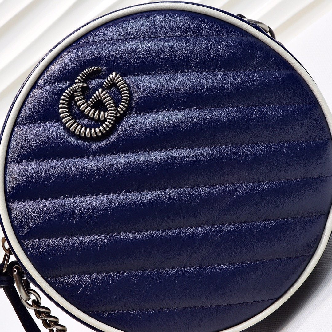 gg Marmont Round 7in 18cm Blue Mini Shoulder Bag