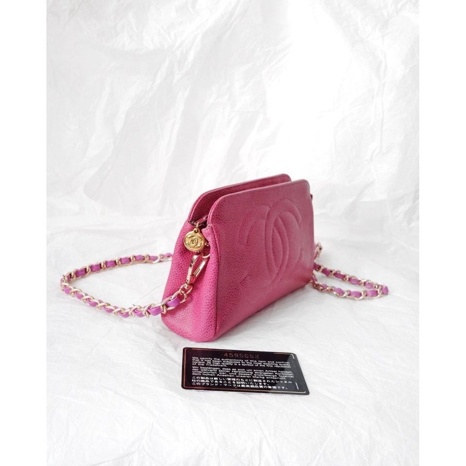 Chanel mini caviar pouch +chain