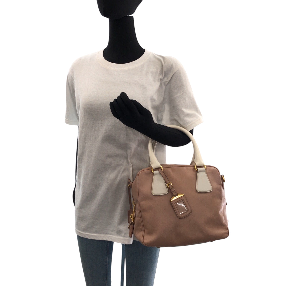 Shoulder Bag Gold Metal Safiano Leather White