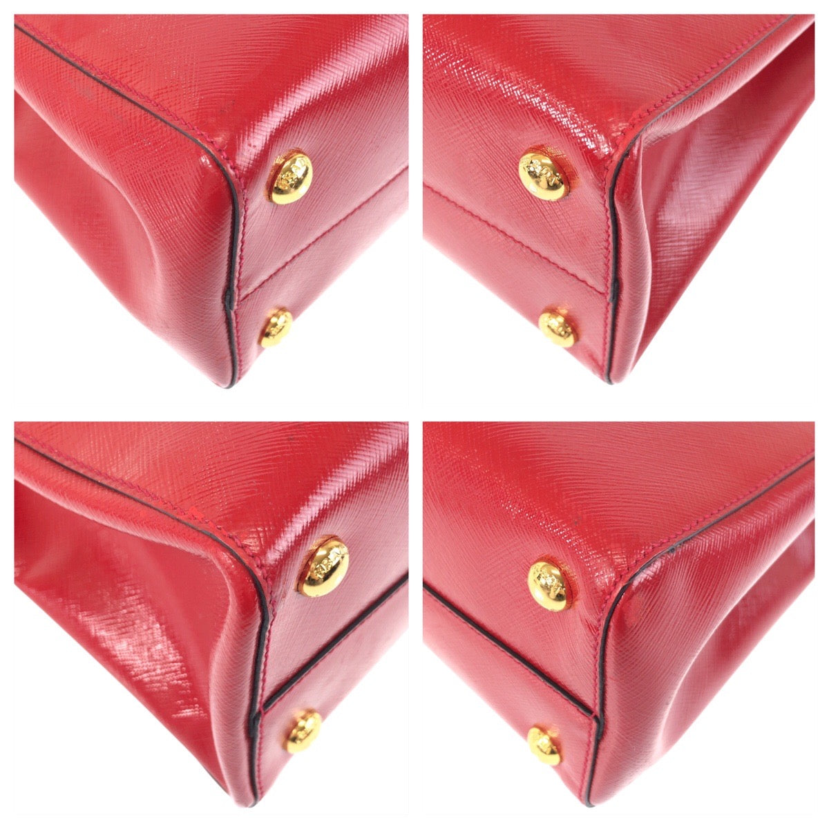 Tote Bag Metal Safiano Leather Red