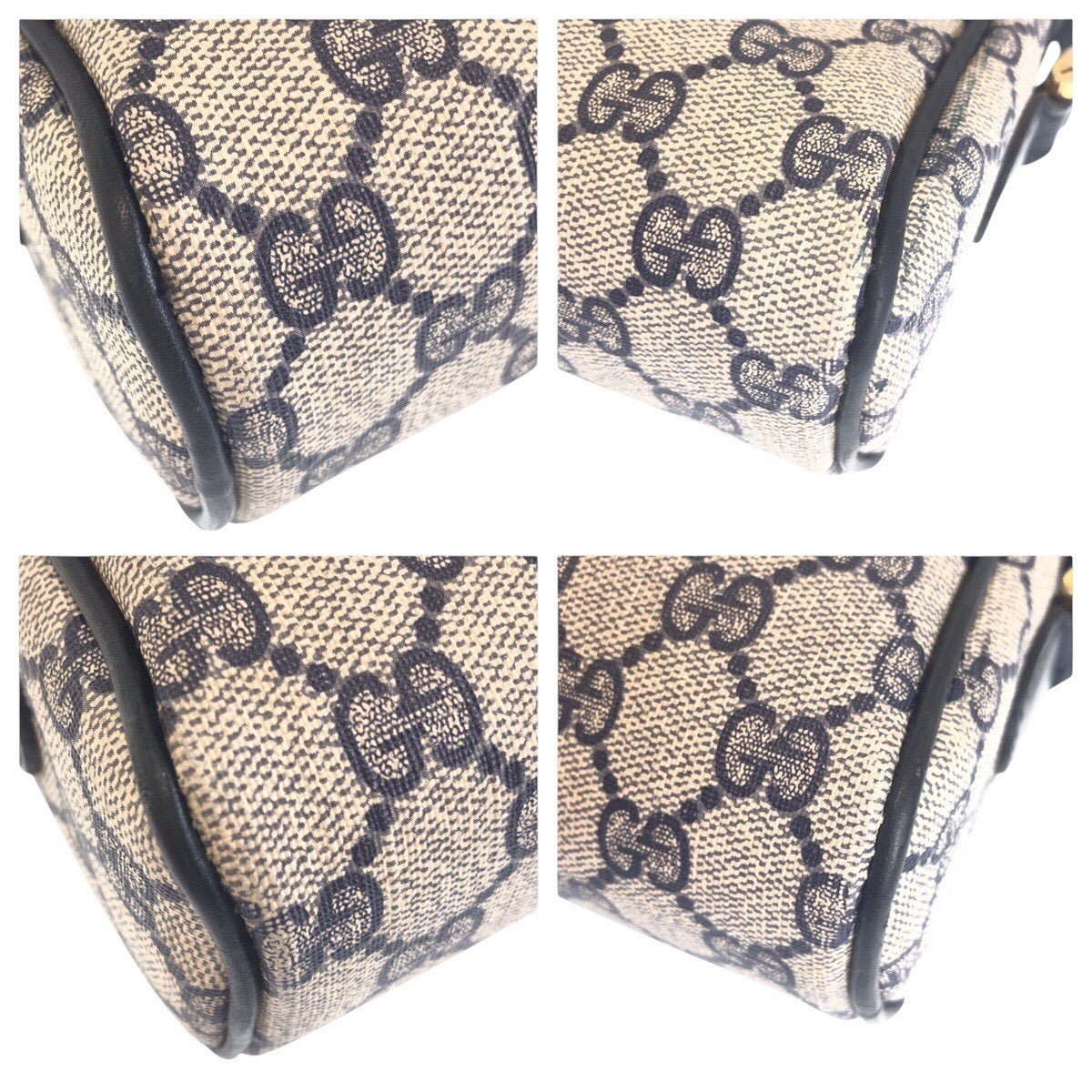 Gucci 010 378 GG Supreme , Leather Canvas Gold Navy Shoulder Bag