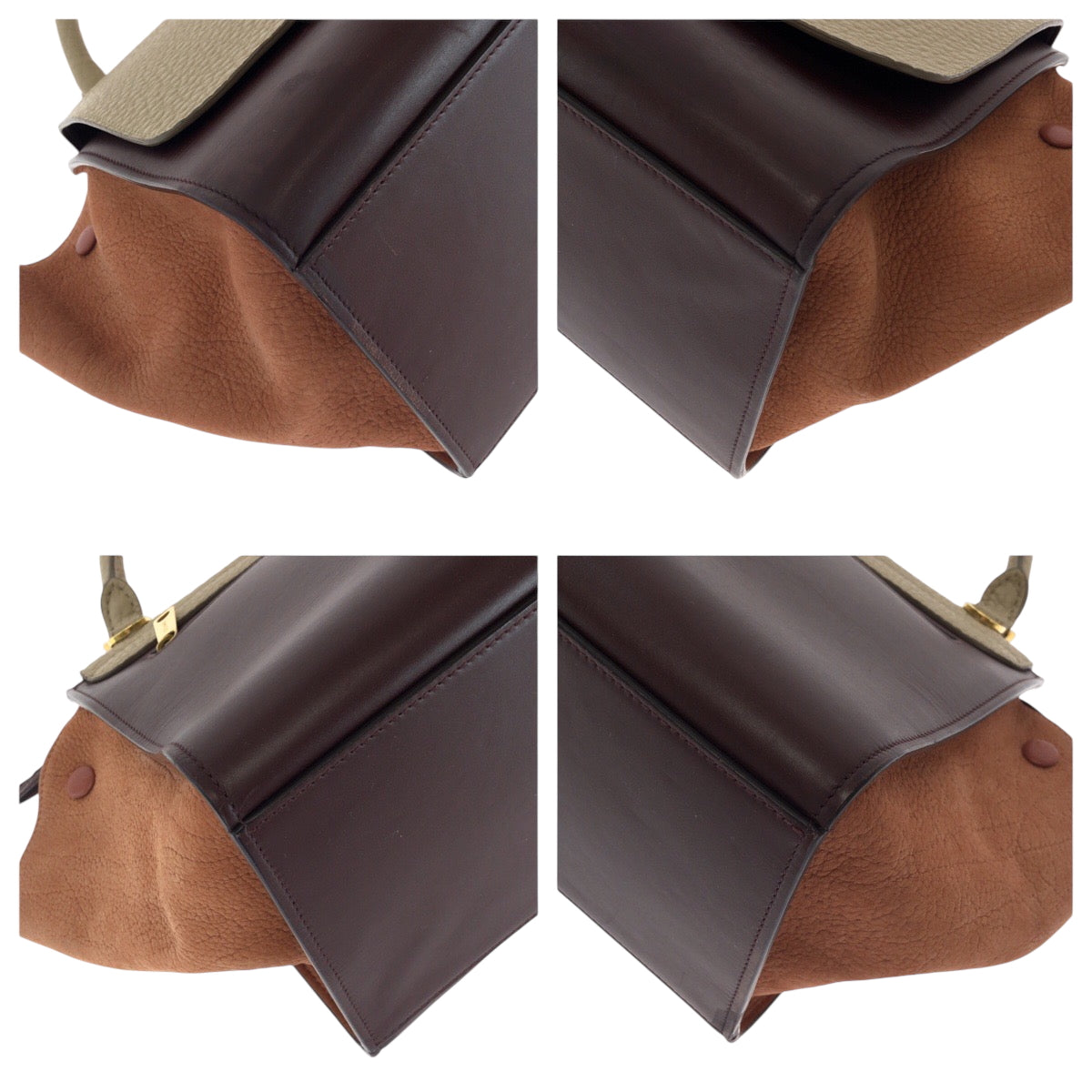 Shoulder Bag , Bordeaux Ivory Orange Metal Leather Suede