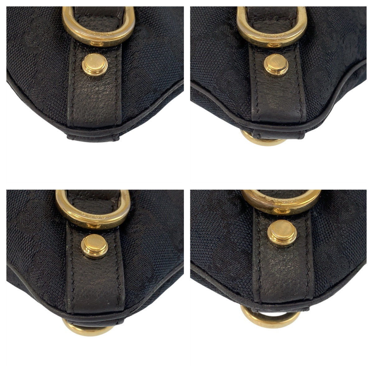 Gucci GG GoldMetal Messenger Abbey Leather Canvas Black Shoulder Bag