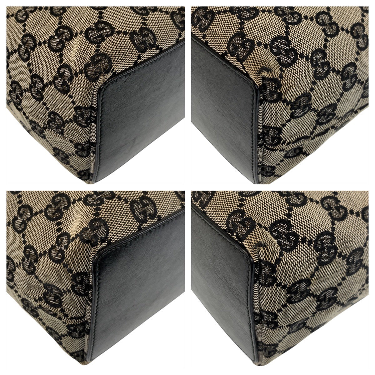 Gucci 002 GG Gray Leather Canvas Black Gold Shoulder Bag