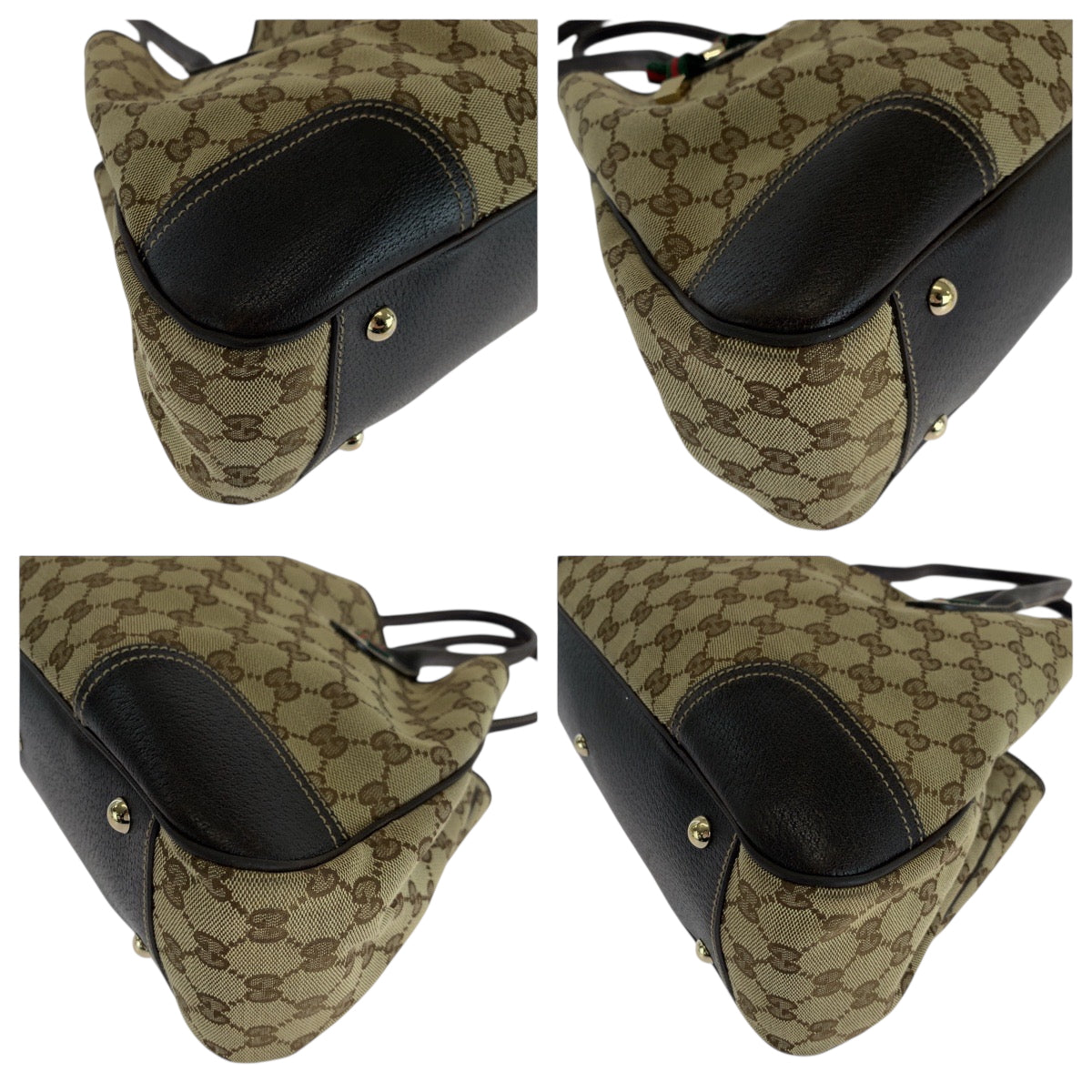 Gucci GG Metal Sherry line Pretty Canvas Brown Beige Gold Shoulder Bag