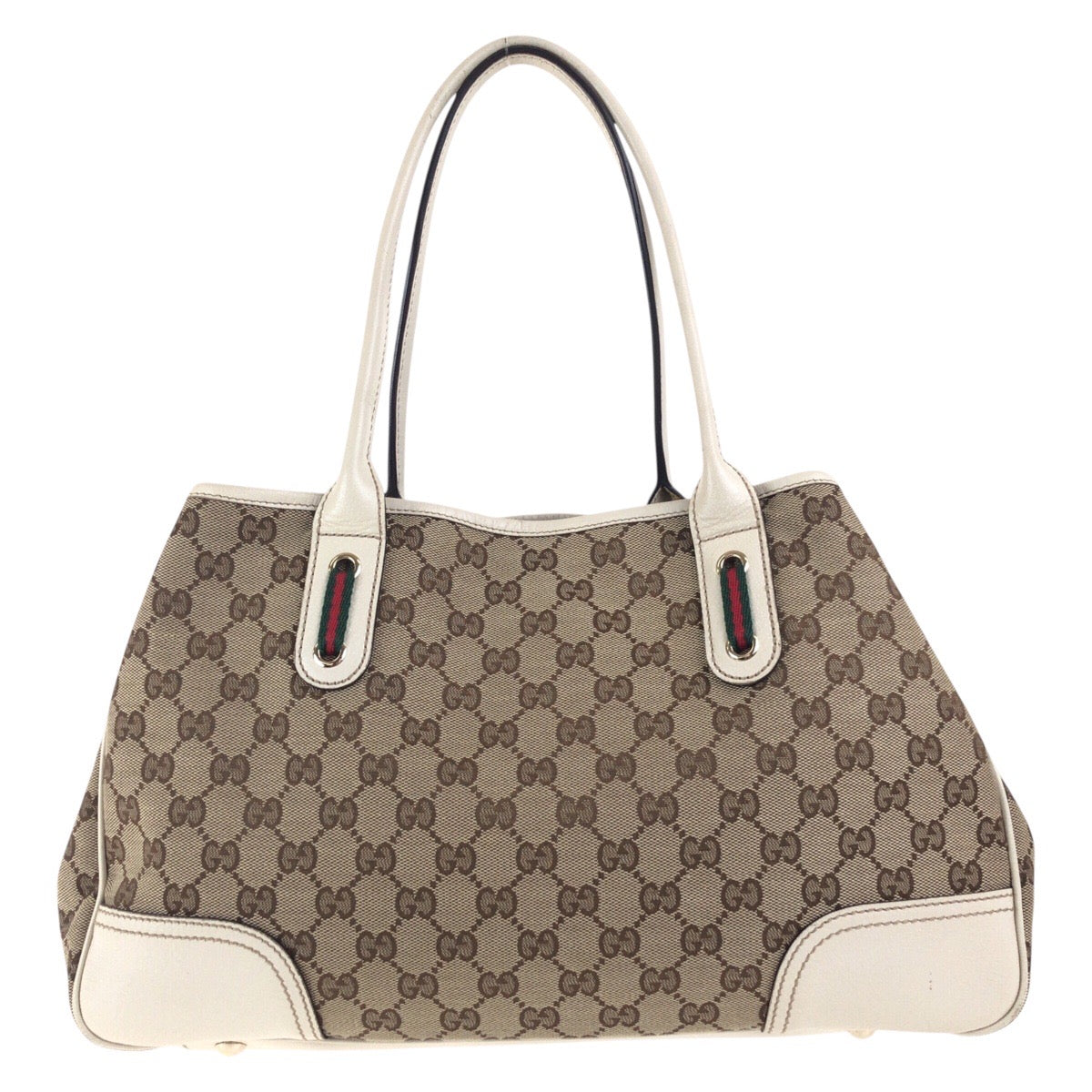 Gucci GG Ivory omen Leather Canvas Beige Gold Shoulder Bag