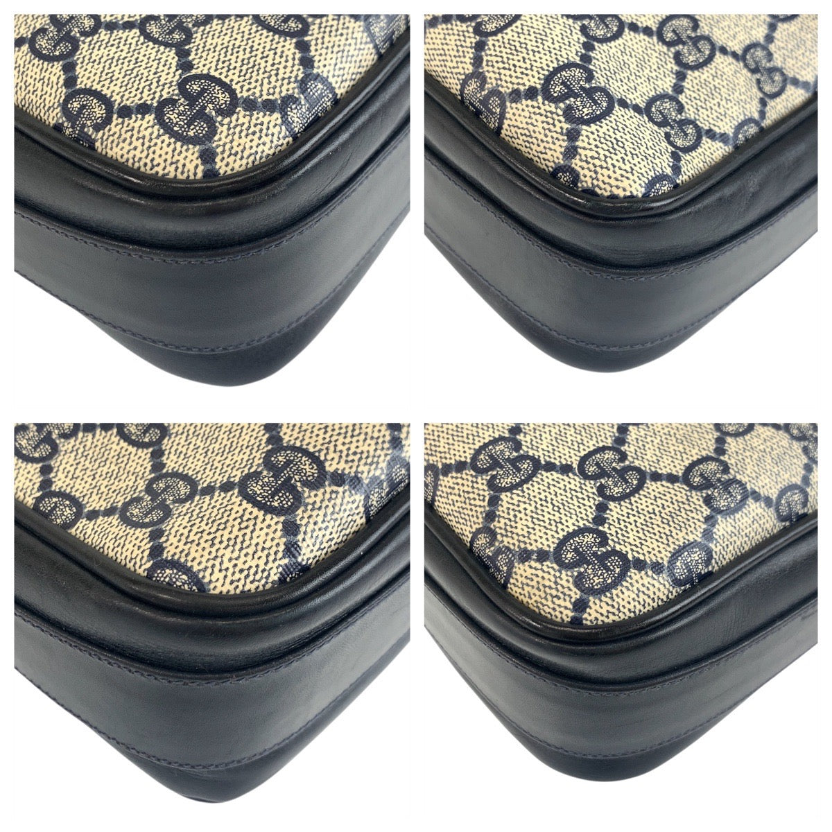 Gucci GG Supreme , Gray Metal Leather Canvas Gold Navy Shoulder Bag