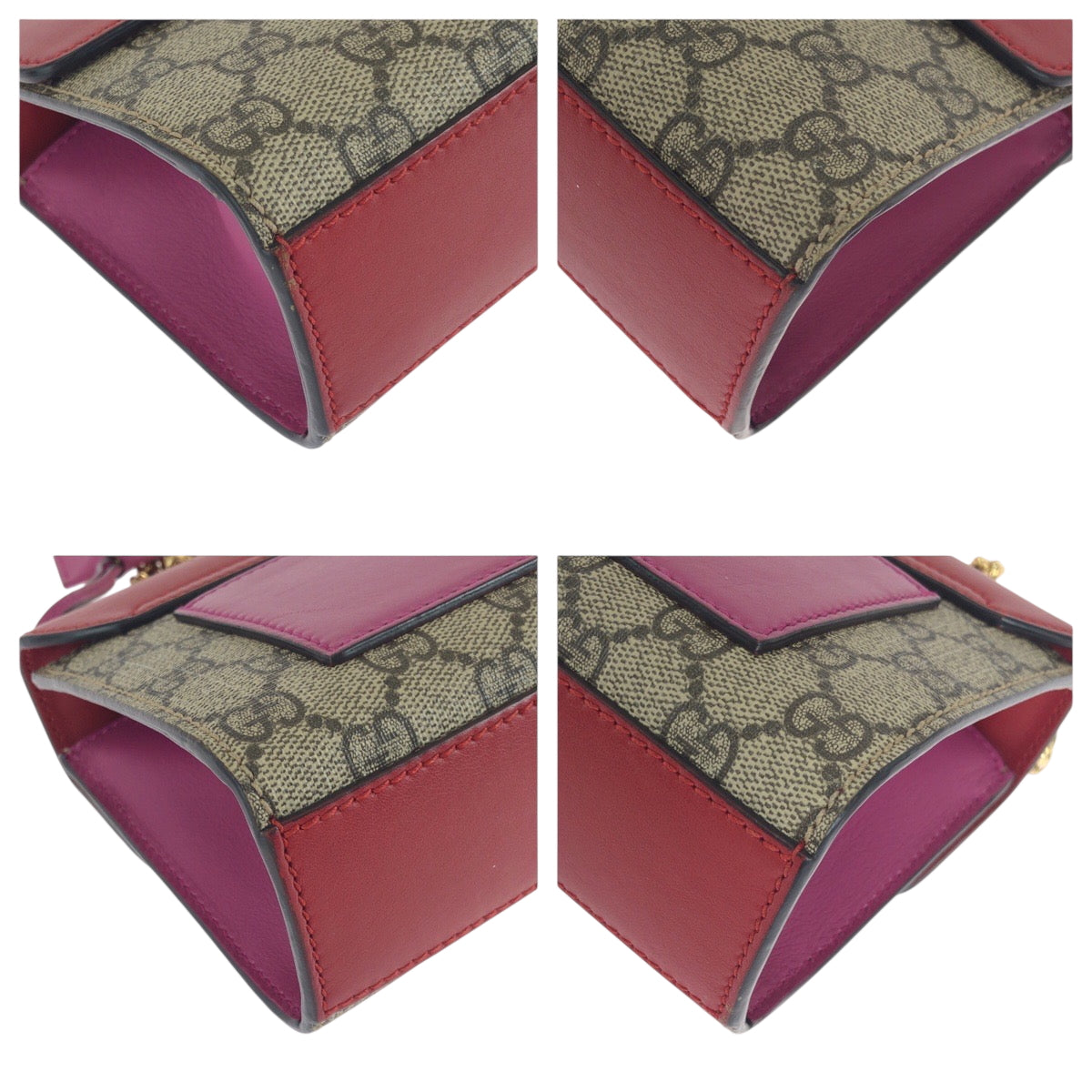 Gucci GG Supreme Gold Metal ChainShoulder Canvas Brown Red Pink Shoulder Bag