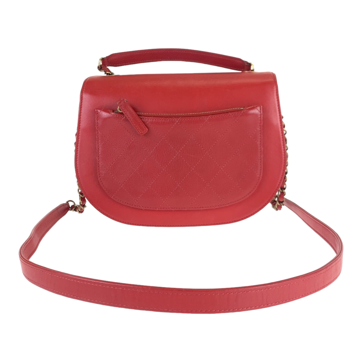 Chanel Red Gold Leather Shoulder Bag