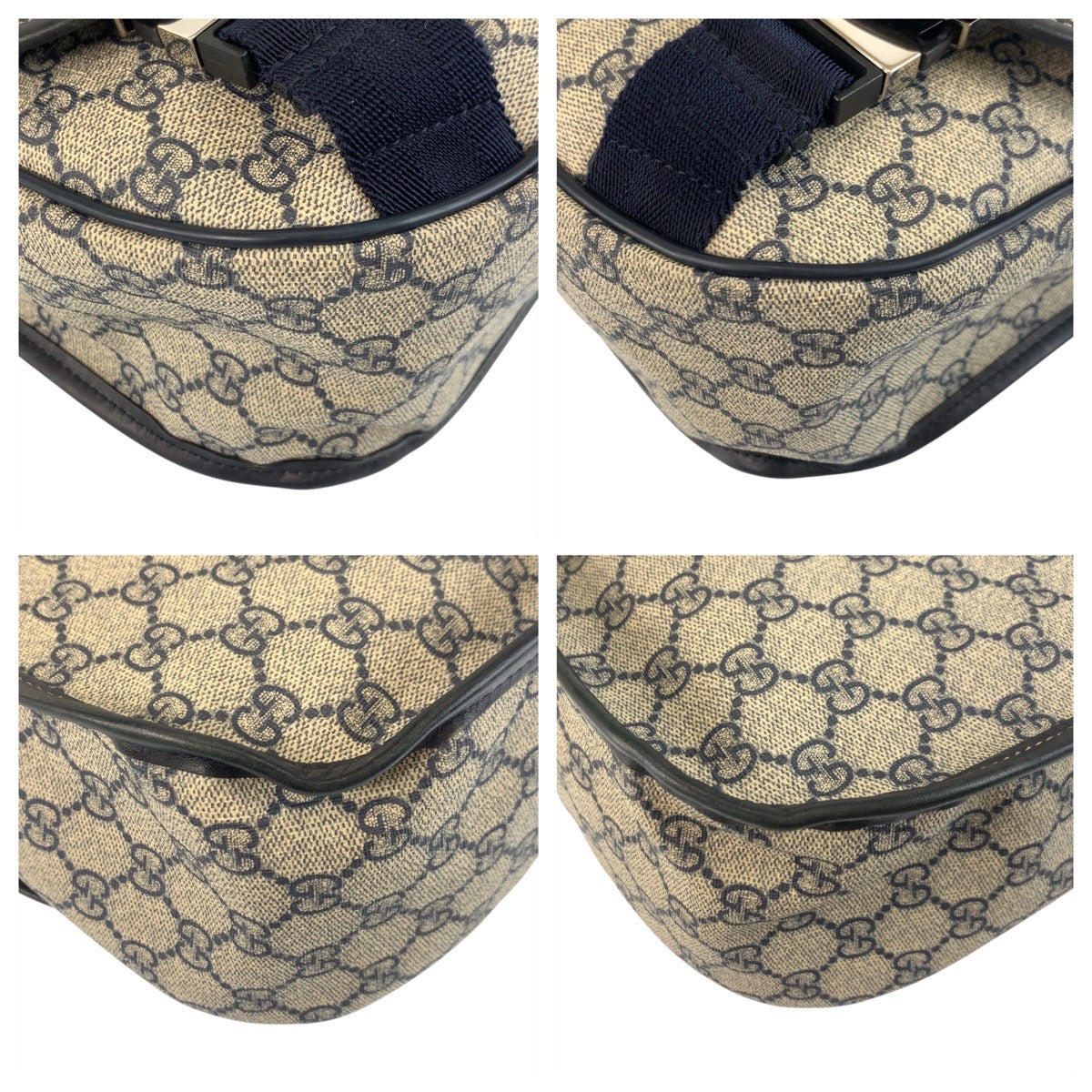 Gucci GG Supreme SilverMetal Messenger Canvas Navy Gray Shoulder Bag