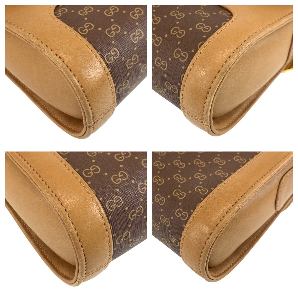 Gucci 001 414 PVC, Metal pochette Leather Brown Gold Shoulder Bag