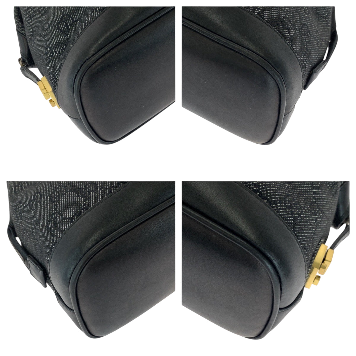 Gucci GG GoldMetal Boston Duffel Canvas Black Shoulder Bag