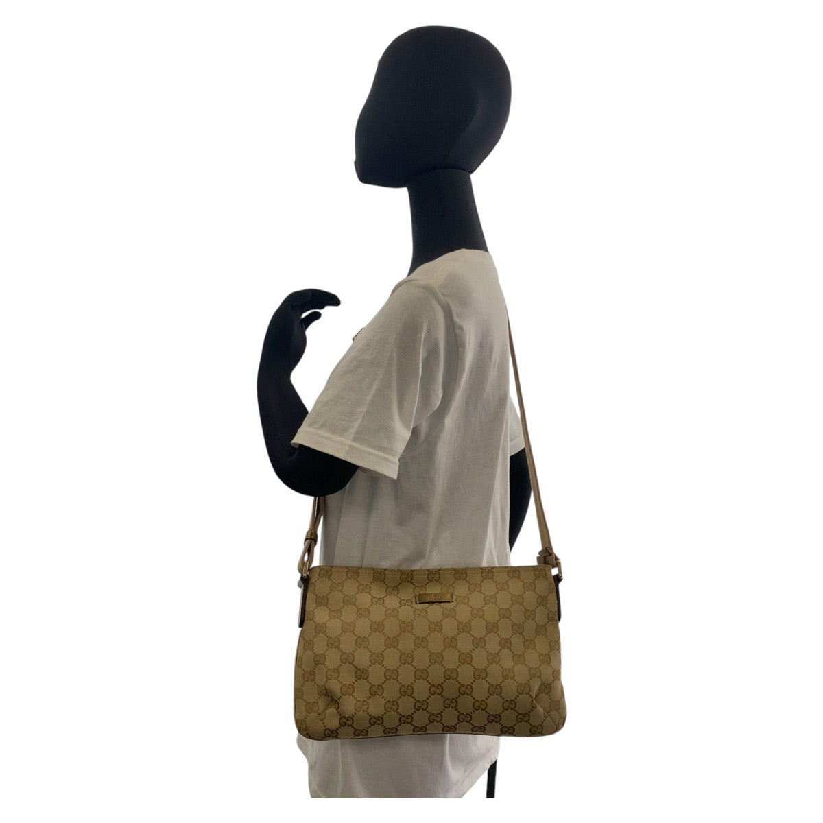 Gucci GG Metal Messenger Sherry line Canvas Beige Pink Gold Shoulder Bag