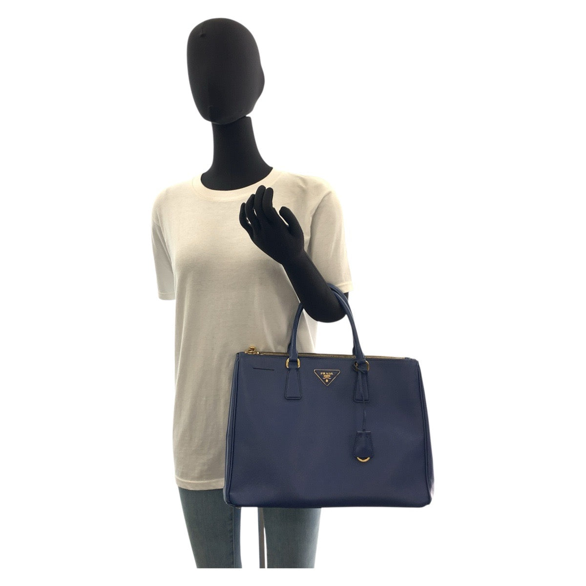 Goldmetal Handbag Tote Bag Safiano Galleria Trianglewith Leather Blue