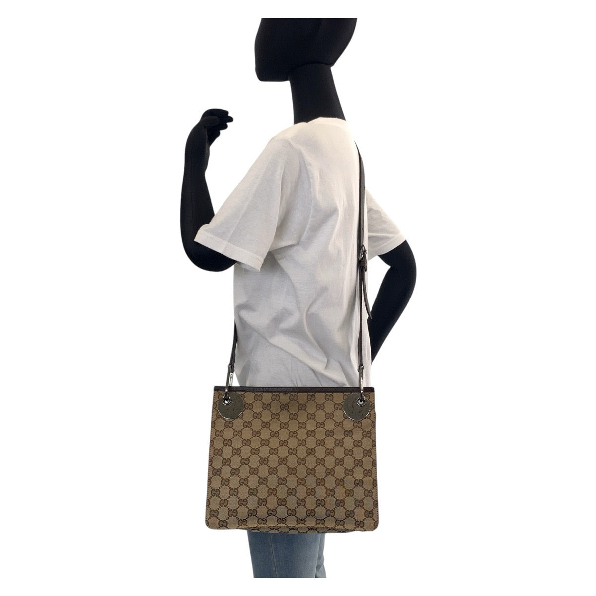 Gucci GG , Metal pochette Leather Canvas Brown Silver Shoulder Bag