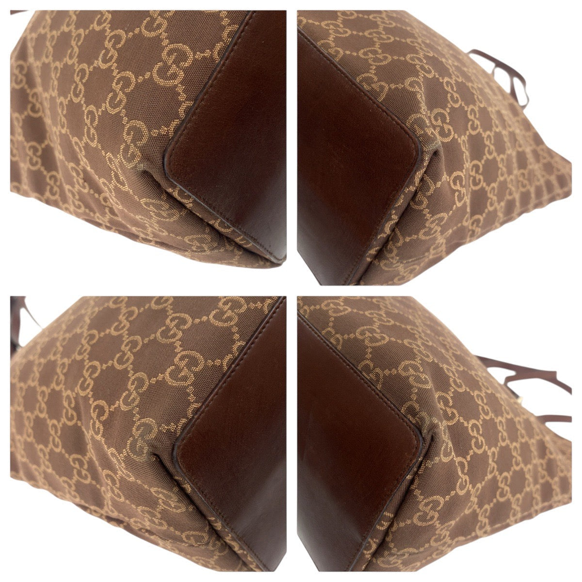 Gucci 002 GG , Metal Leather Canvas Brown Gold Shoulder Bag