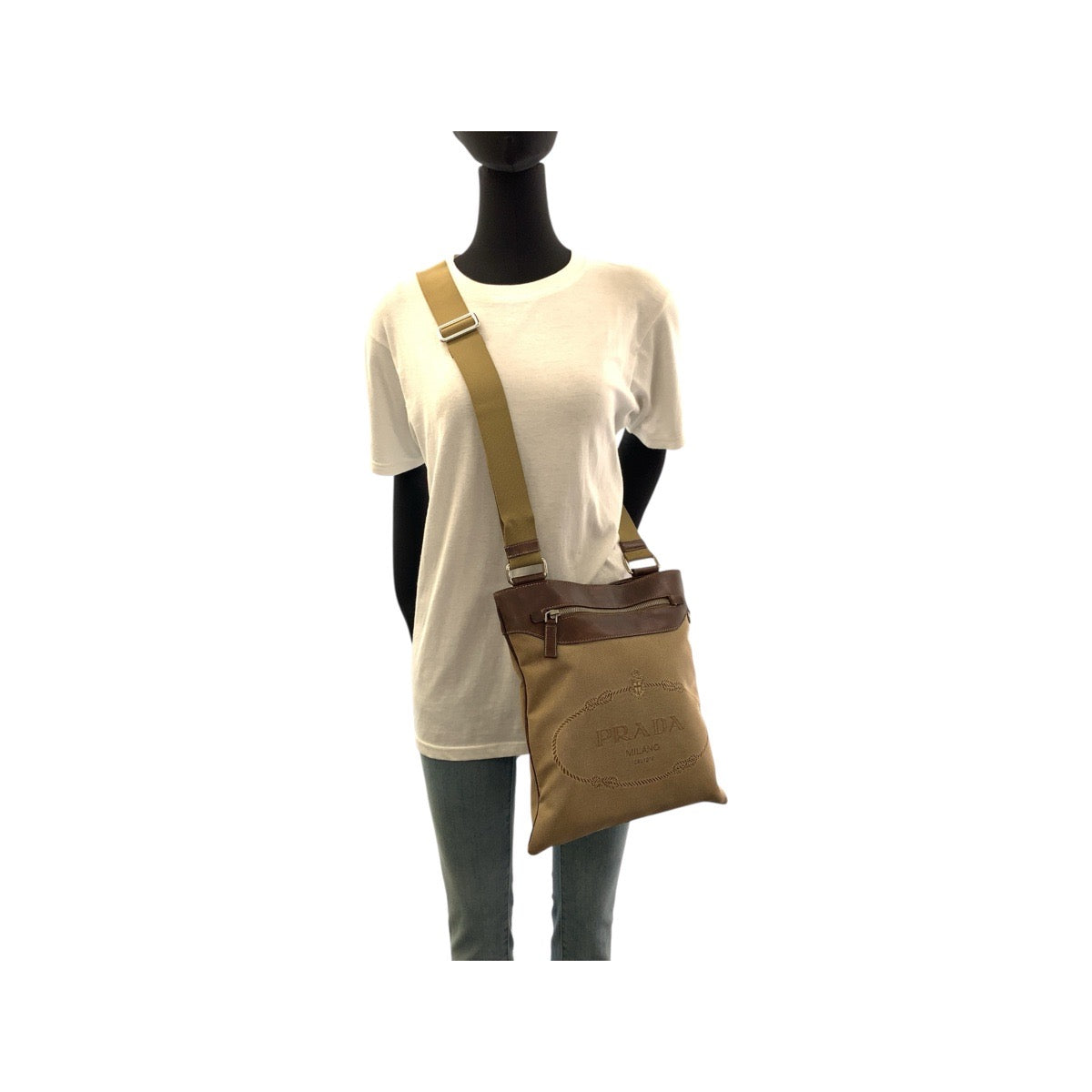 Shoulder Bag , Beige Silvermetal Shoulder Bag Leather Canvas Jacquard Women