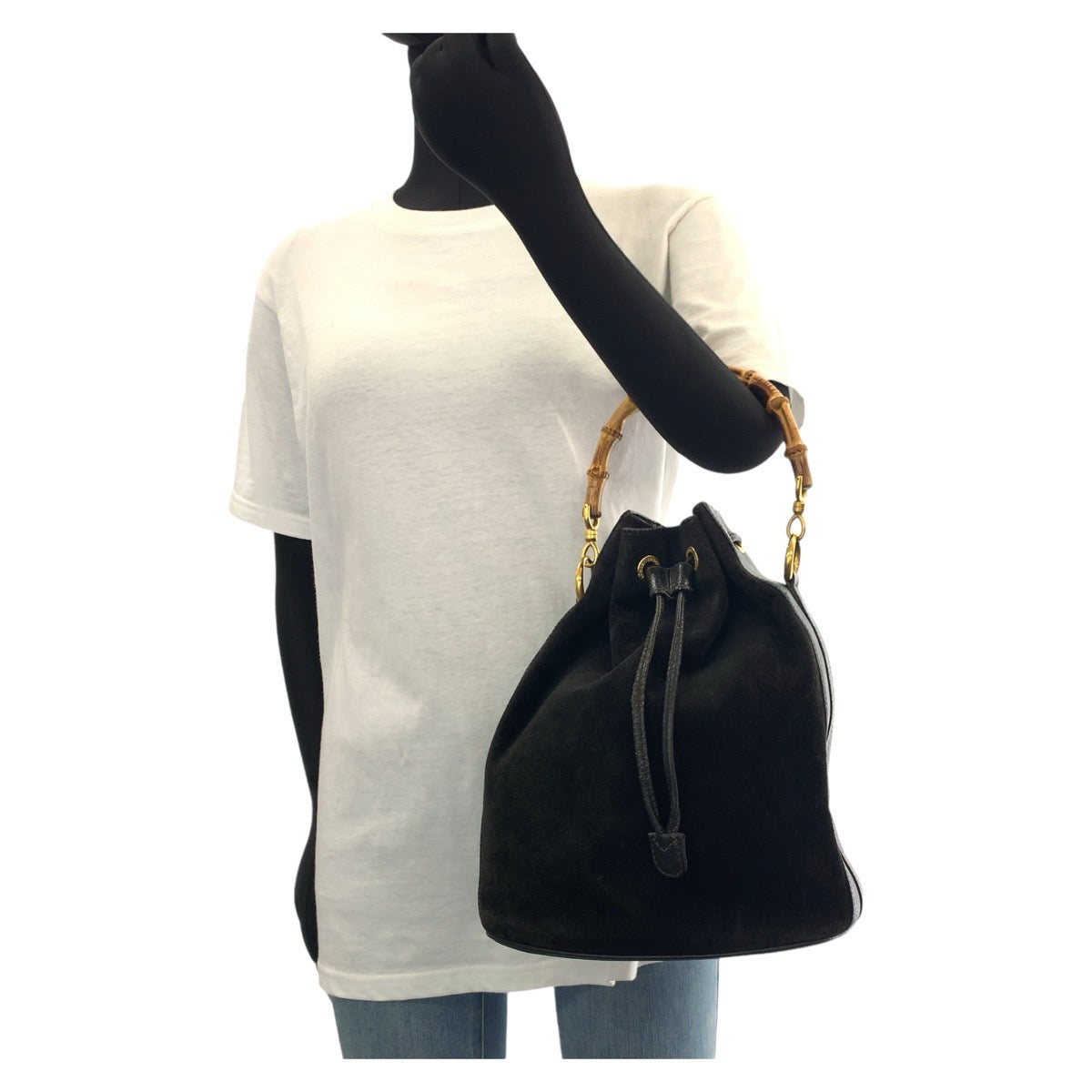 Gucci 001 , Bamboo Leather Suede Black Handbag