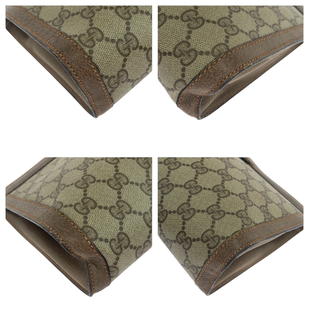 Gucci 89 01 002 GG Supreme Canvas Brown Beige Red Clutch Bag