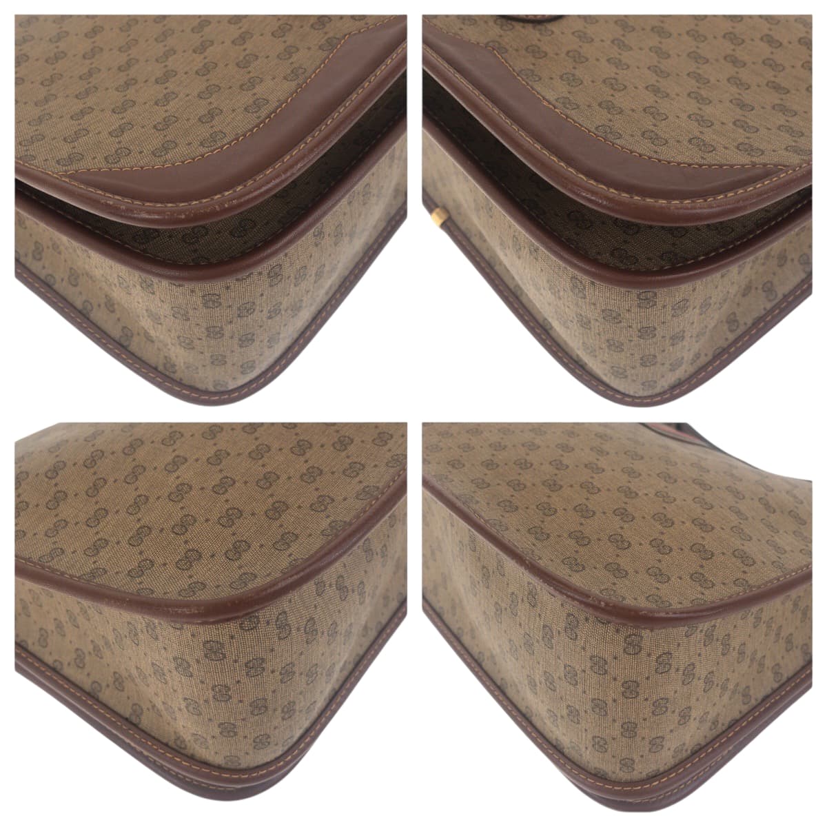 Gucci 001 103 Metal Old Shelly Leather Brown Gold Shoulder Bag
