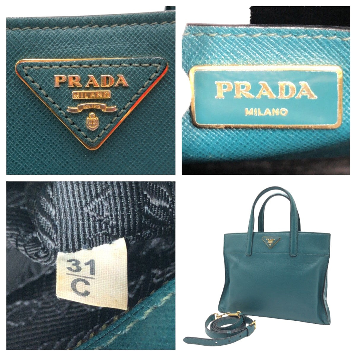 Tote Bag Goldmetal Safiano Leather Green