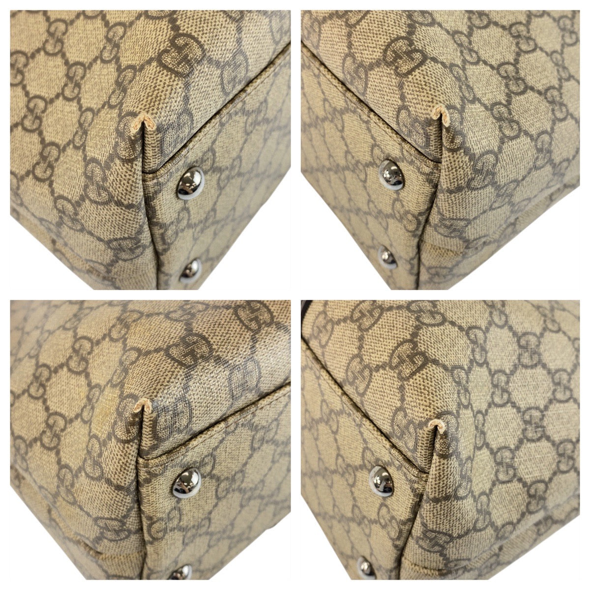 Gucci GG Supreme SilverMetal Canvas Brown Beige Tote Bag