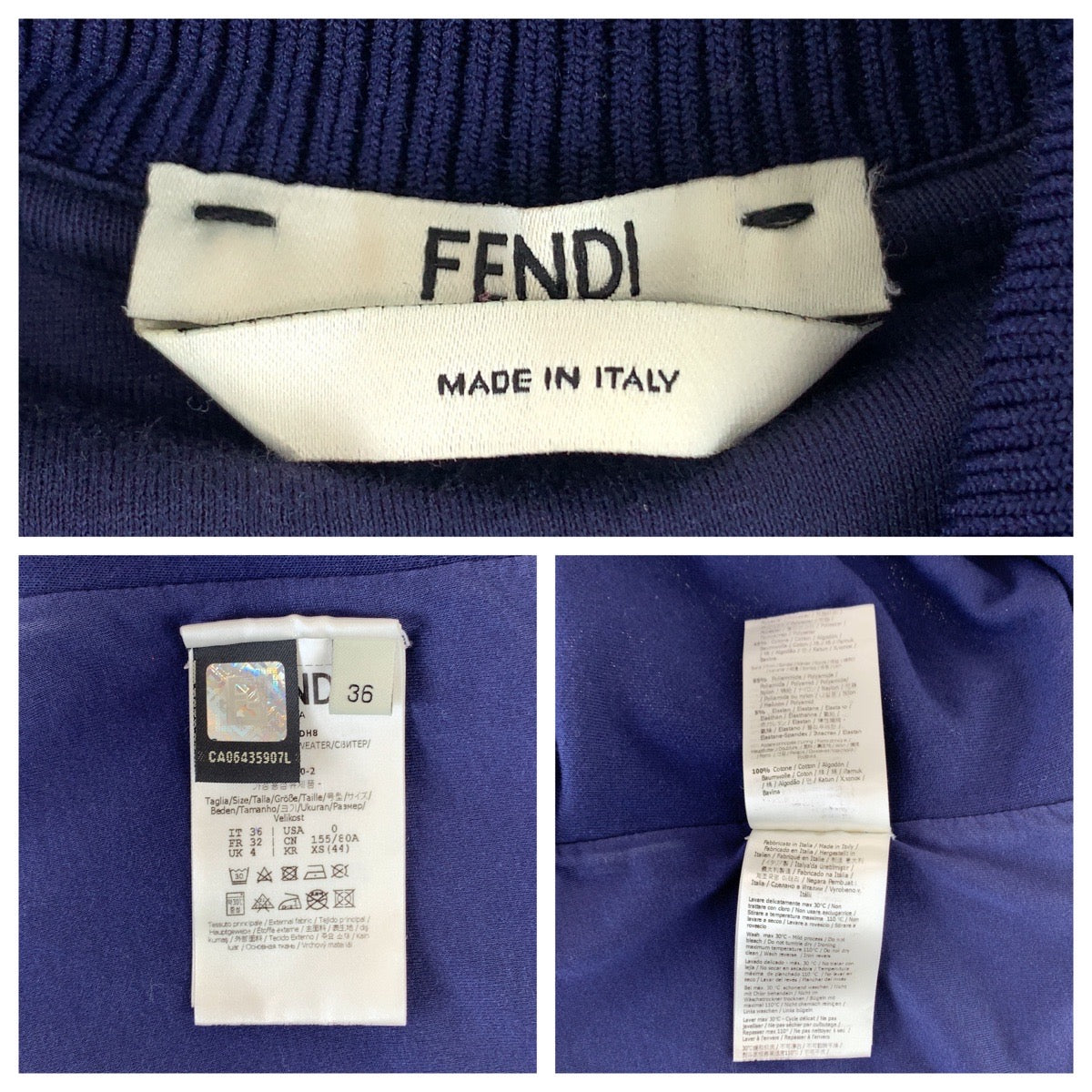 Fendi Jersey Polyester Silvermetal Zucca Pattern Side Line Handbag Brown Navy Travel Bag