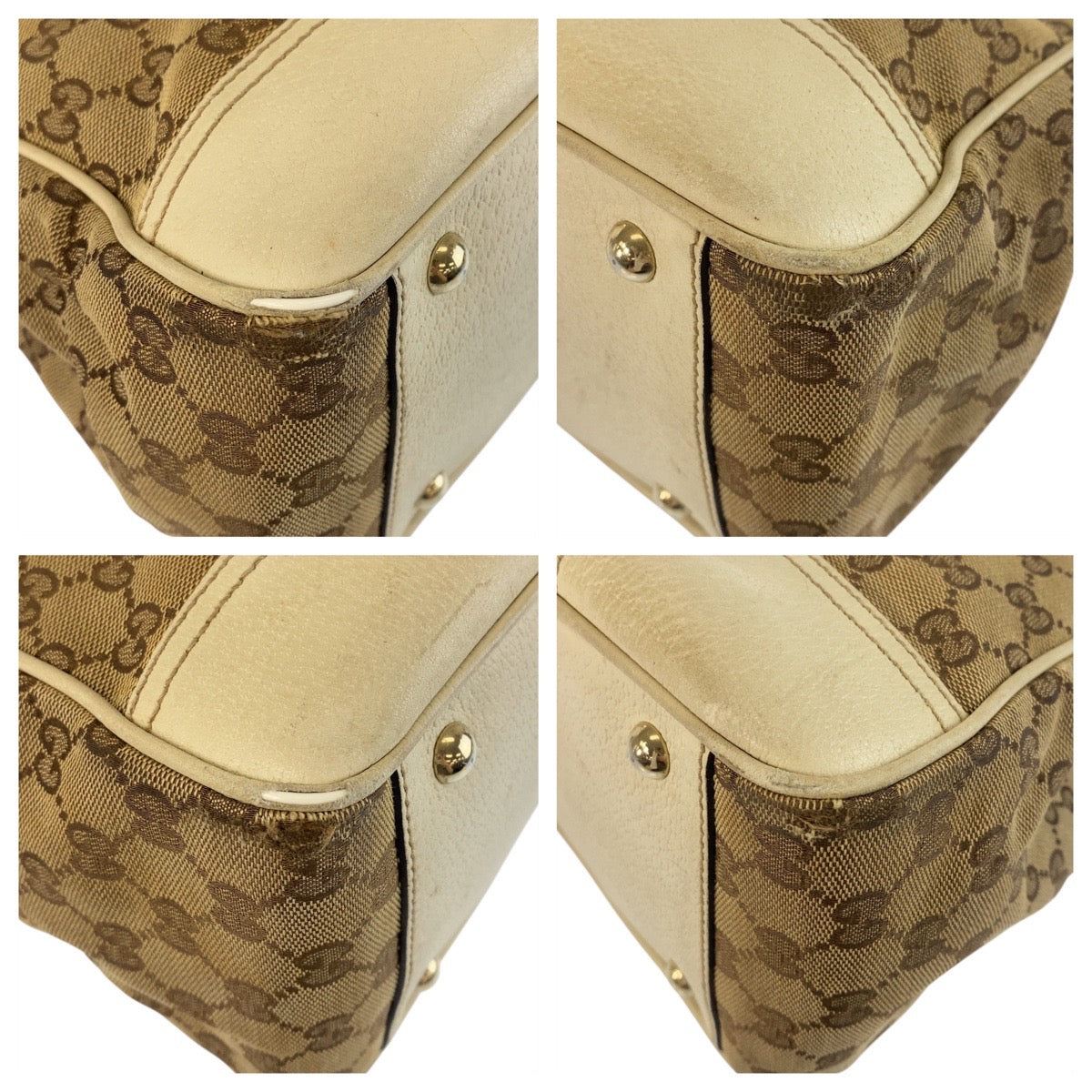 Gucci GG Ivory Metal Prince Shelley Canvas Beige Gold Tote Bag
