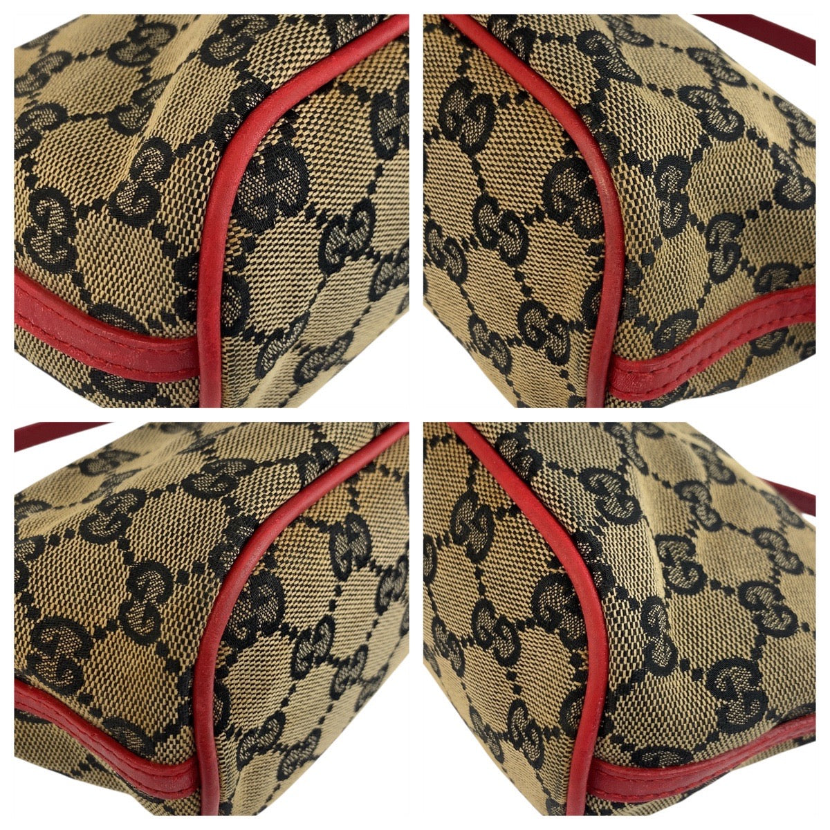 Gucci 039 GG Metal Canvas Beige Red Gold Handbag