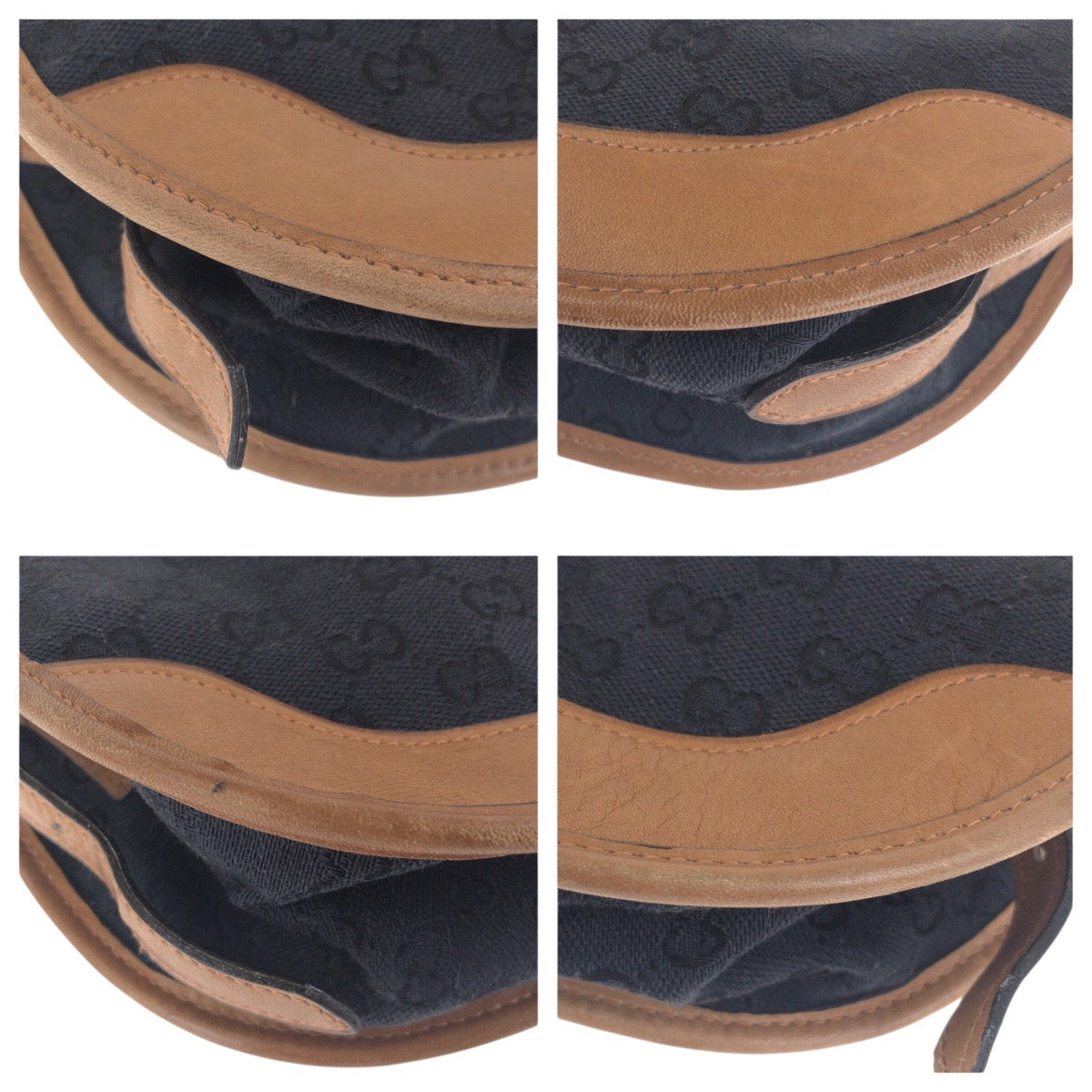Gucci GG Metal Old Shelly Line Canvas Black Brown Gold Shoulder Bag