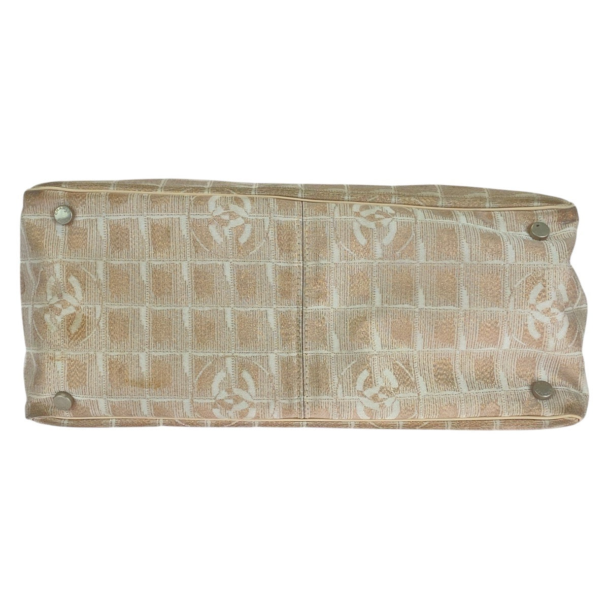 Chanel SilverMetal New line COCO Mark Pink Beige Canvas Travel Bag