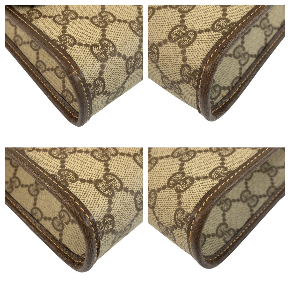 Gucci 004 261 GG Supreme Metal Canvas Brown Beige Gold Clutch Bag