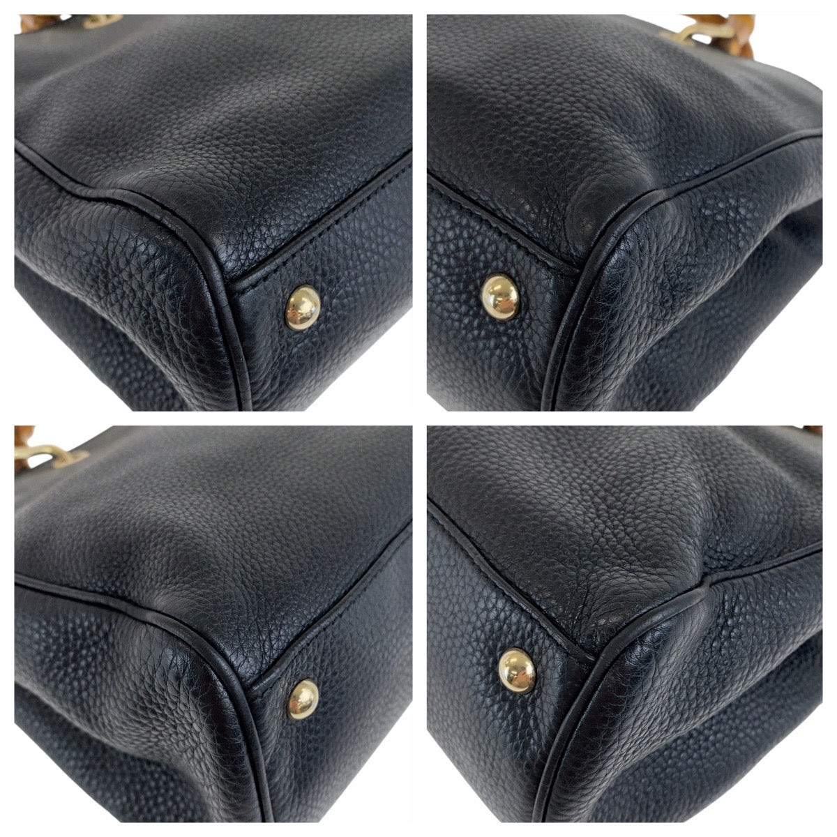 Gucci Bamboo Shopper Leather Black Gold Handbag