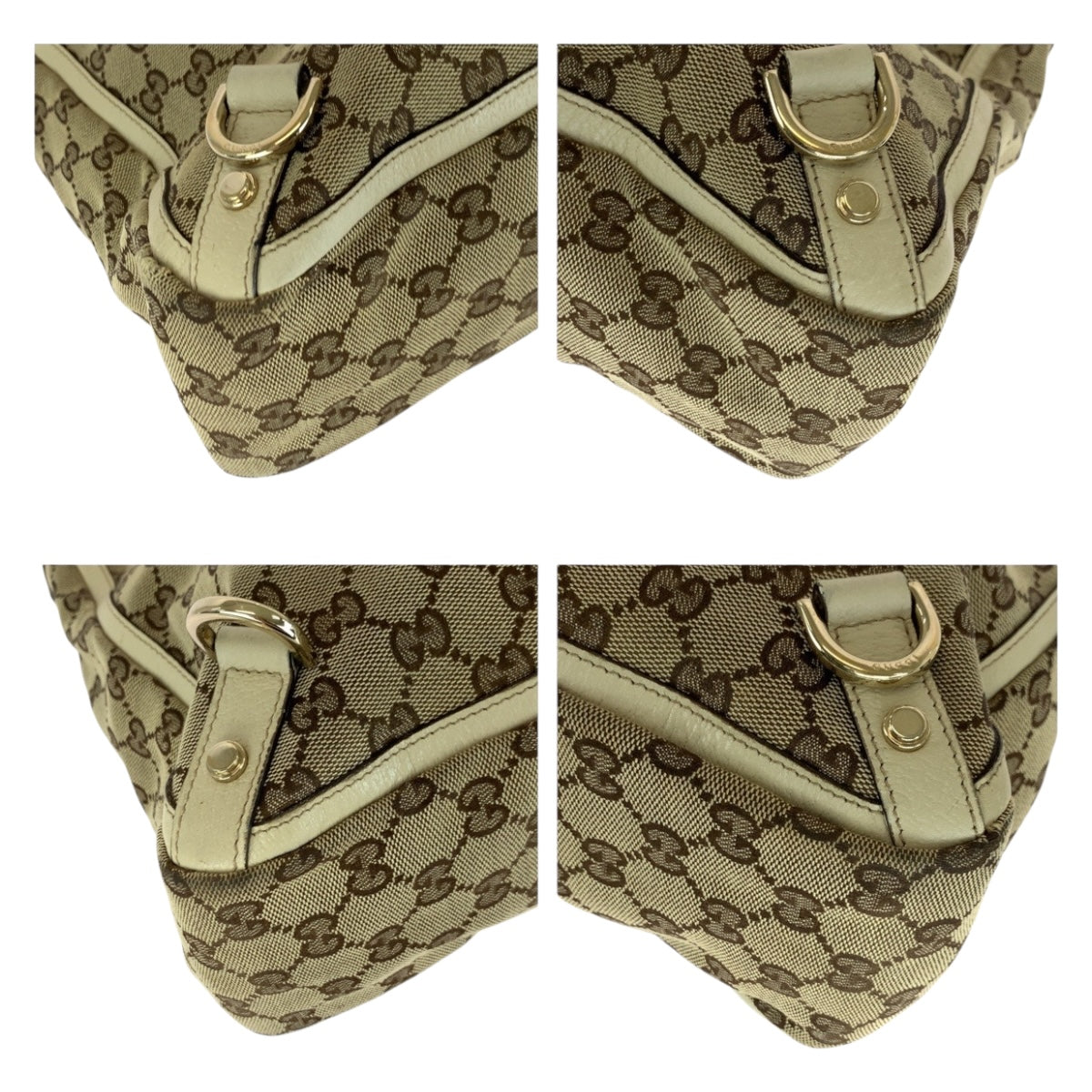 Gucci GG Metal Abbey Canvas White Beige Gold Tote Bag