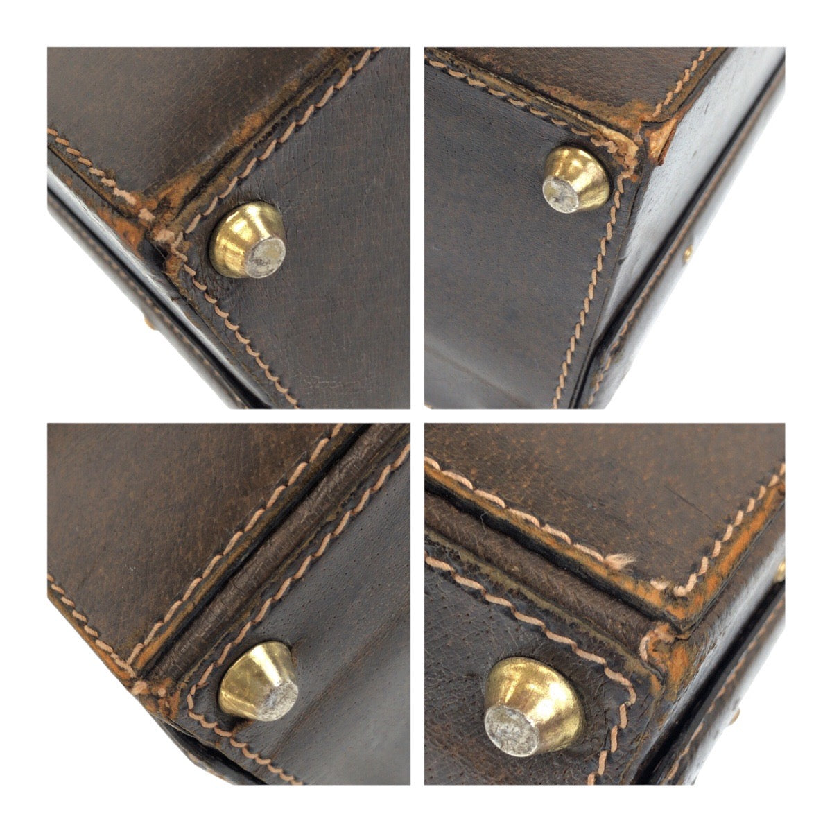 Gucci Business Metal Sherry Line Old Leather Brown Gold Handbag