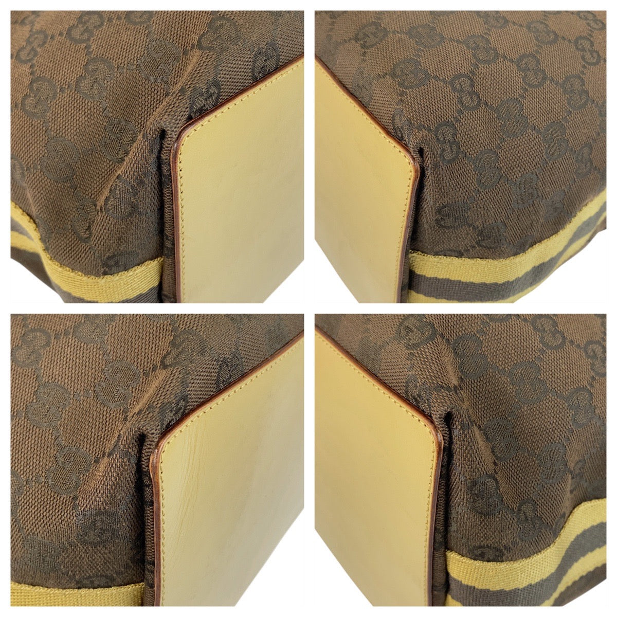 Gucci GG yellow Sherry line Canvas Brown Tote Bag
